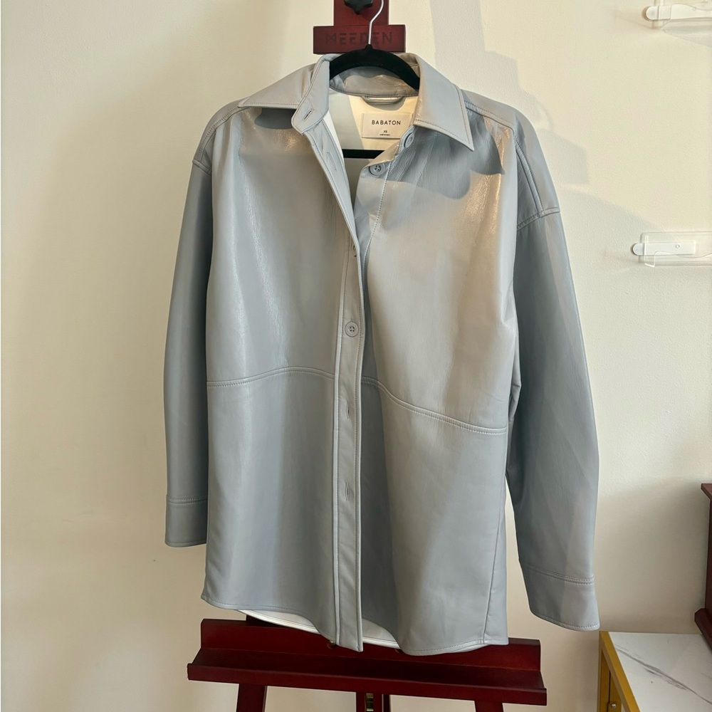 Aritzia light blue faux leather shacket